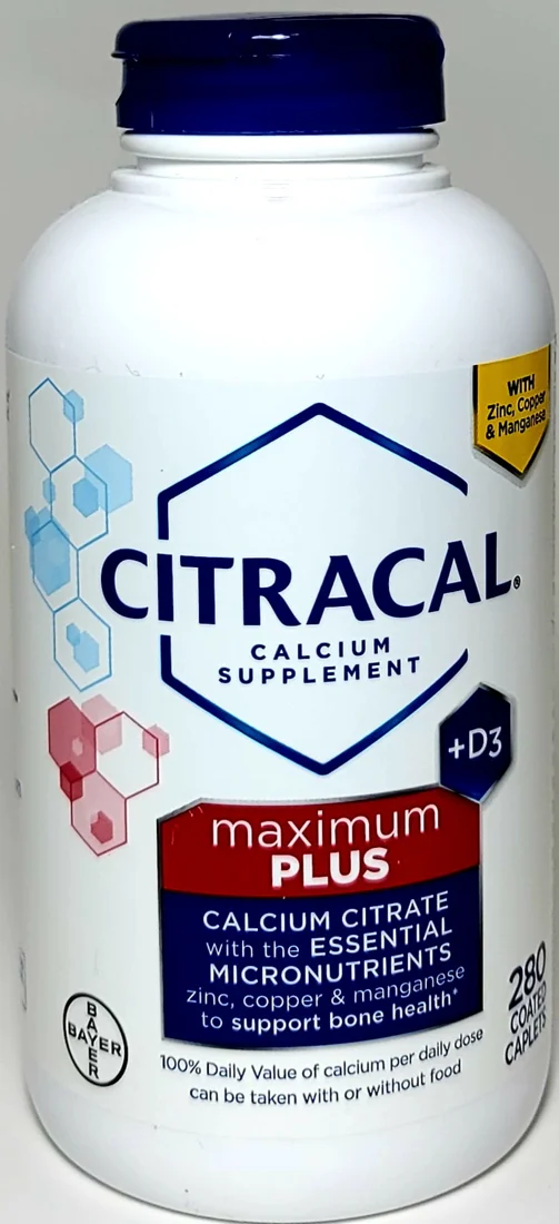 Bottle of Citracal Maximum Plus Calcium Citrate with Vitamin D3, 280 coated caplets